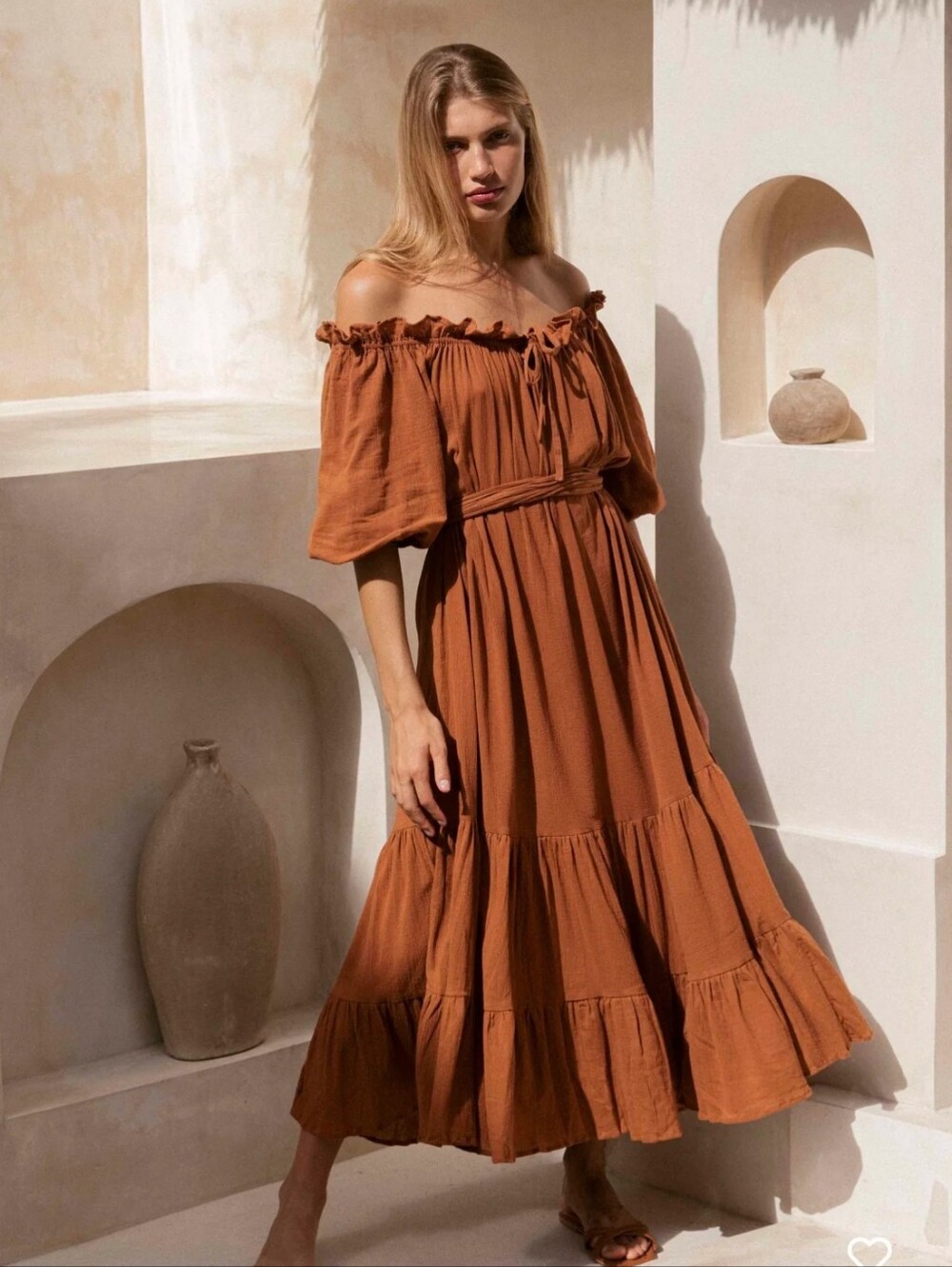 Women's Rust Off-Shoulder Tiered Maxi Dress - Picture 4 of 8